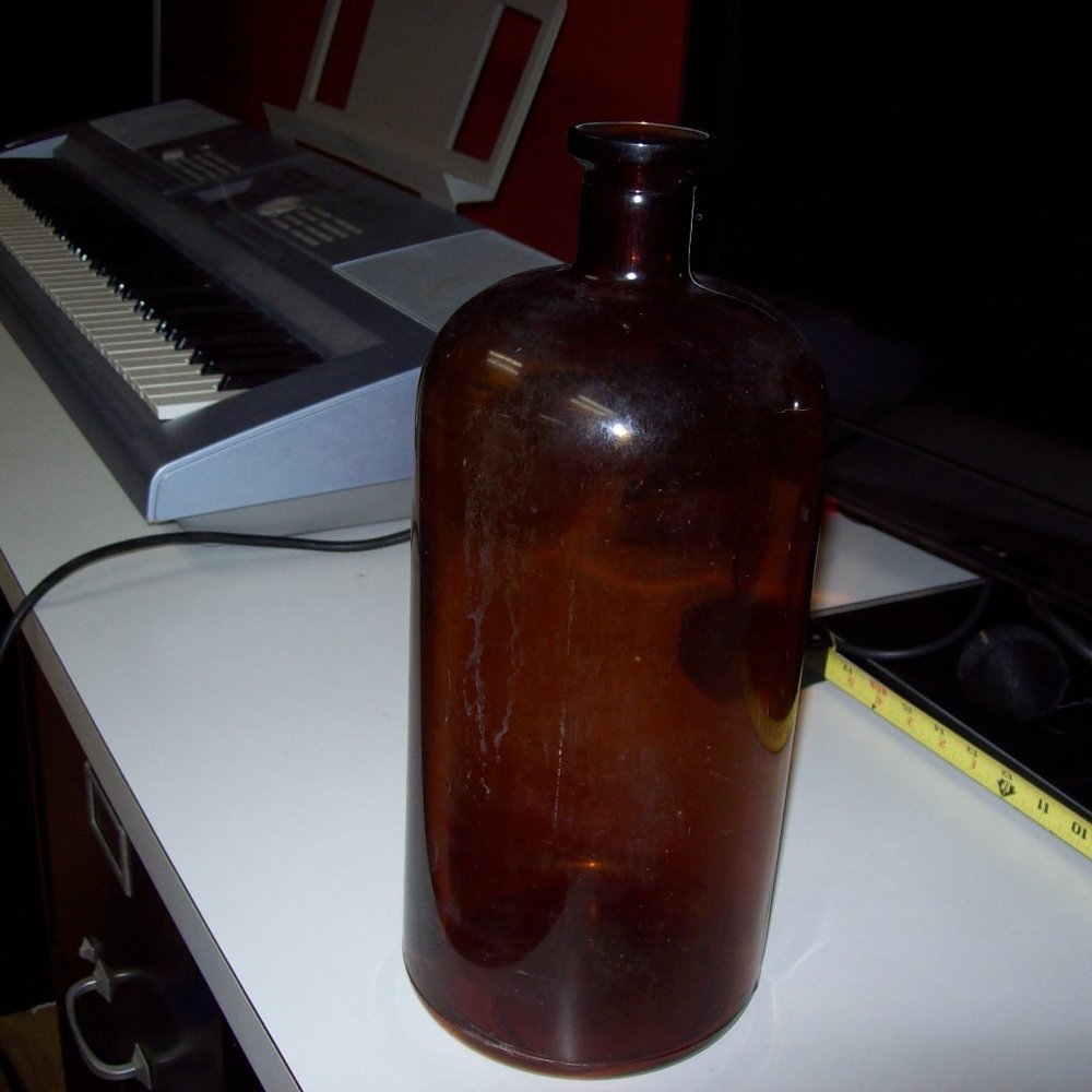 Antique Glass Bottle Brown Medicine Apothecary 14 inches tall